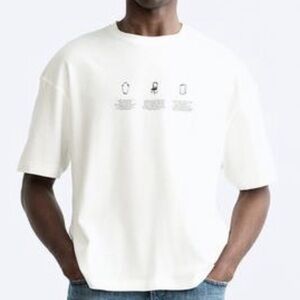 Zara NWT white boxy graphic T-Shirt unisex size M